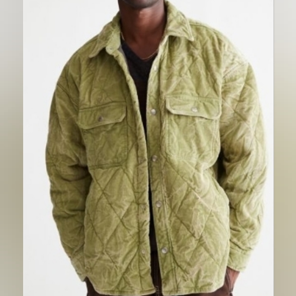BDG Olive Green Quilted Lightweight Shirt Jacket